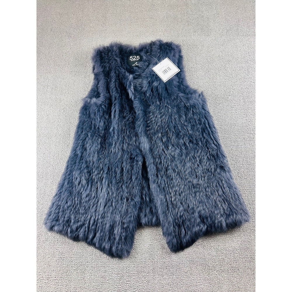 525 America Luxe Vest Women XS Blue Fur Open Front Outerwear Festival Glam‎ Ski